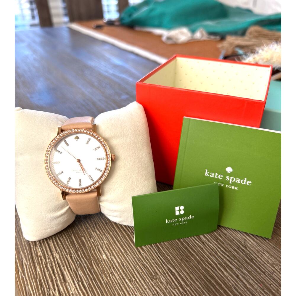 Kate Spade Women’s Vintage Metro Grand Beige Leather Band Rose Gold Watch NEW